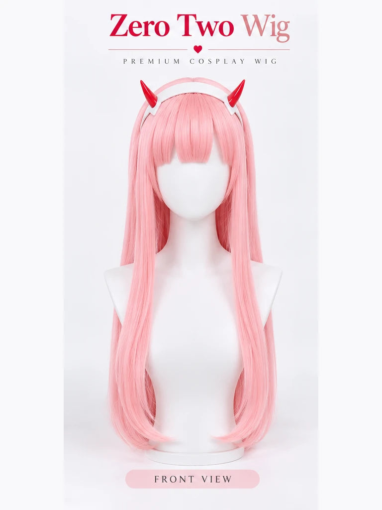 Zero Two pink cosplay wig — front view